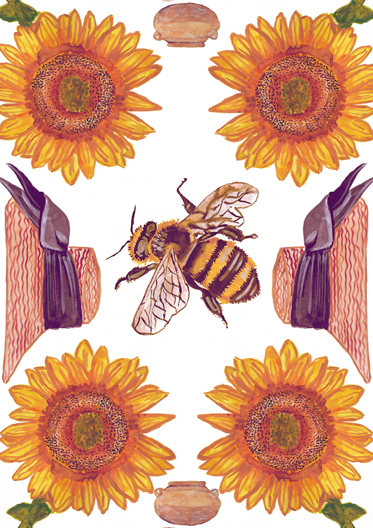 Affiche aquarelle "Bee & Sunflowers" - Format A4