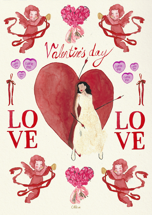 Affiche aquarelle "Valentine's Day" - Format A4